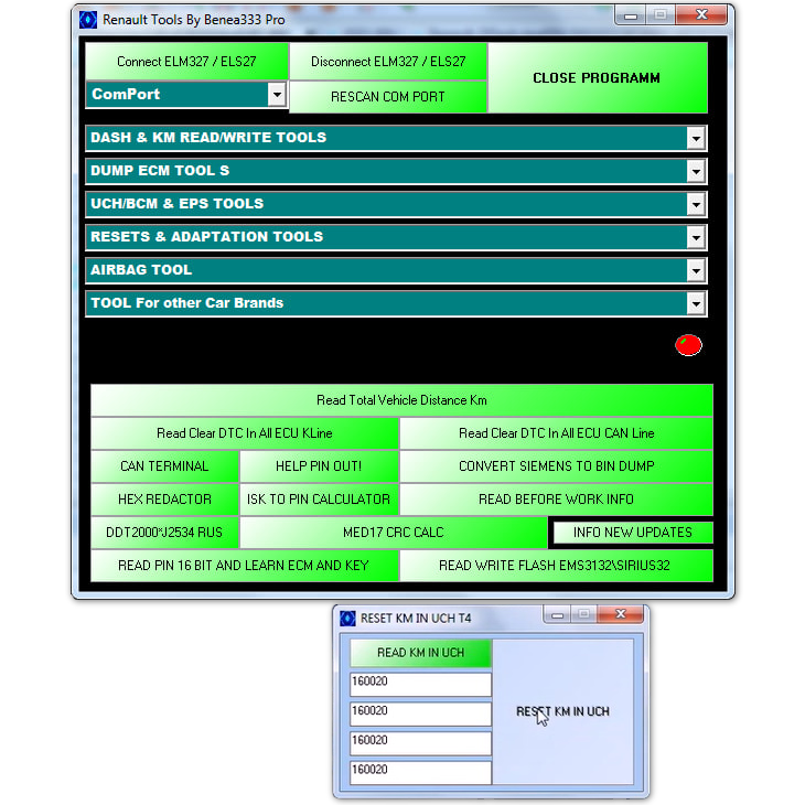 Renault Tools PRO-Crash Data, IMMO OFF, ключи, КМ